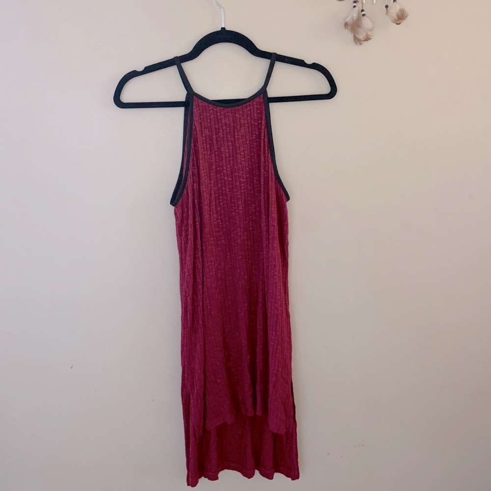 Red ribbed knit high low tank top
